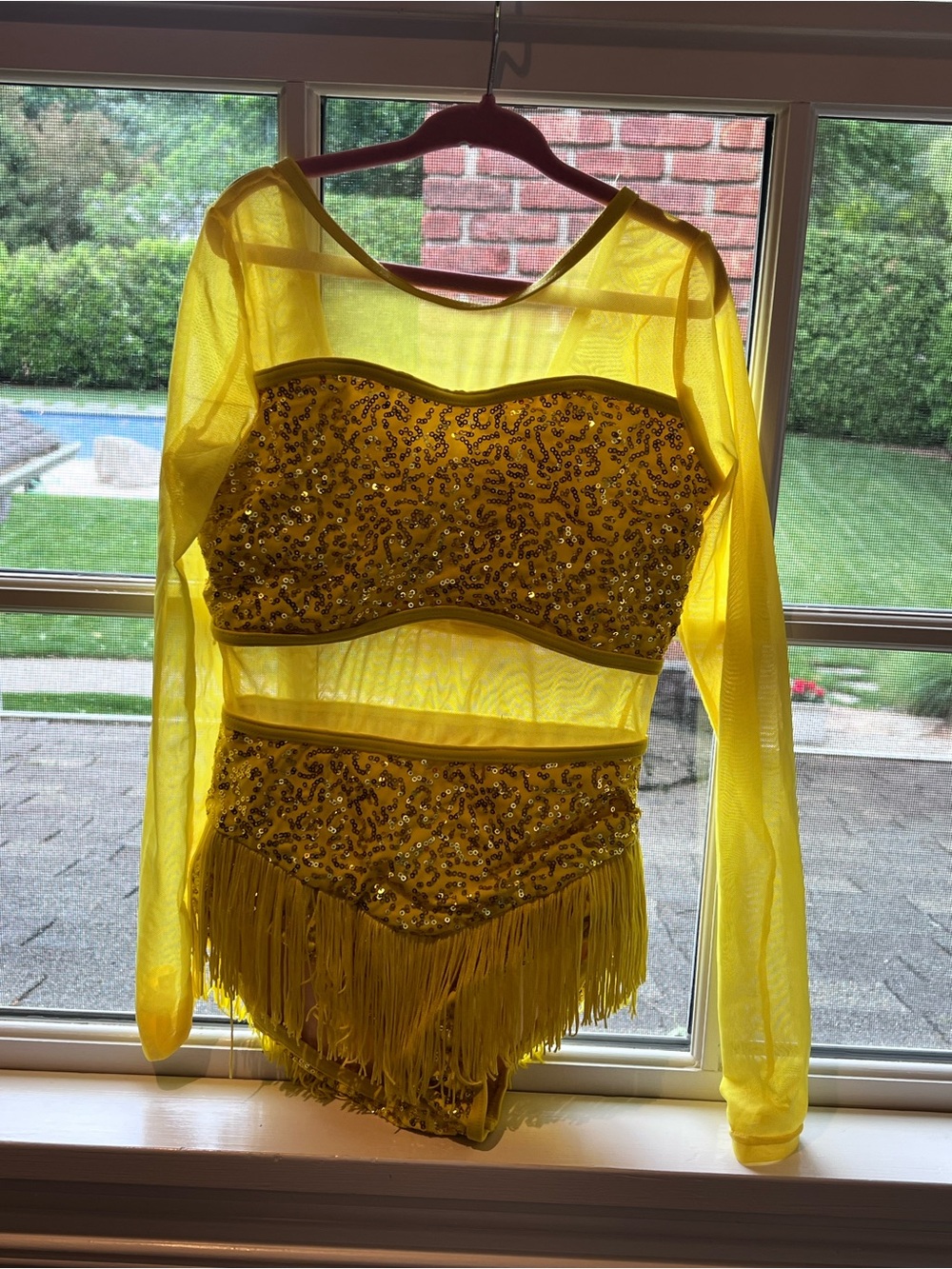 Weissman Bright Yellow Dancewear Top with Nude Lining